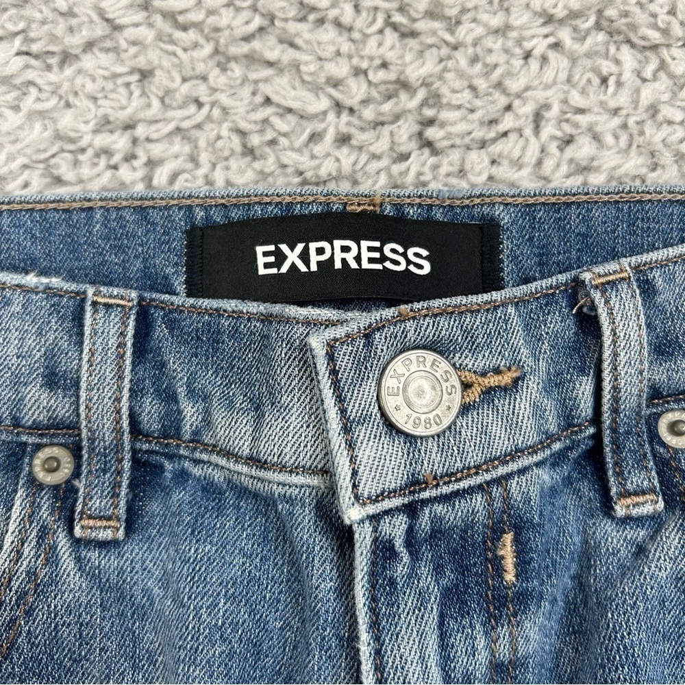 Express Jeans Womens 2 Original Straight Ankle High Rise Distressed 100% Cotton - Picture 2 of 5